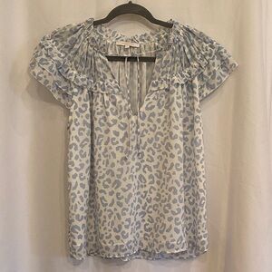 Olivaceous Light Blue Leopard Print Blouse